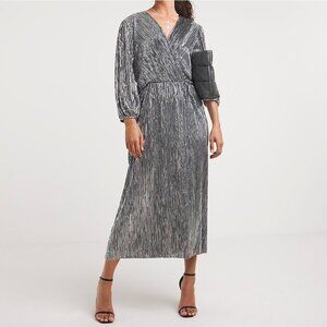 Absolutely Famous Silver Maxi Dress Plus Size 2X Holiday Metallic Faux Wrap Date